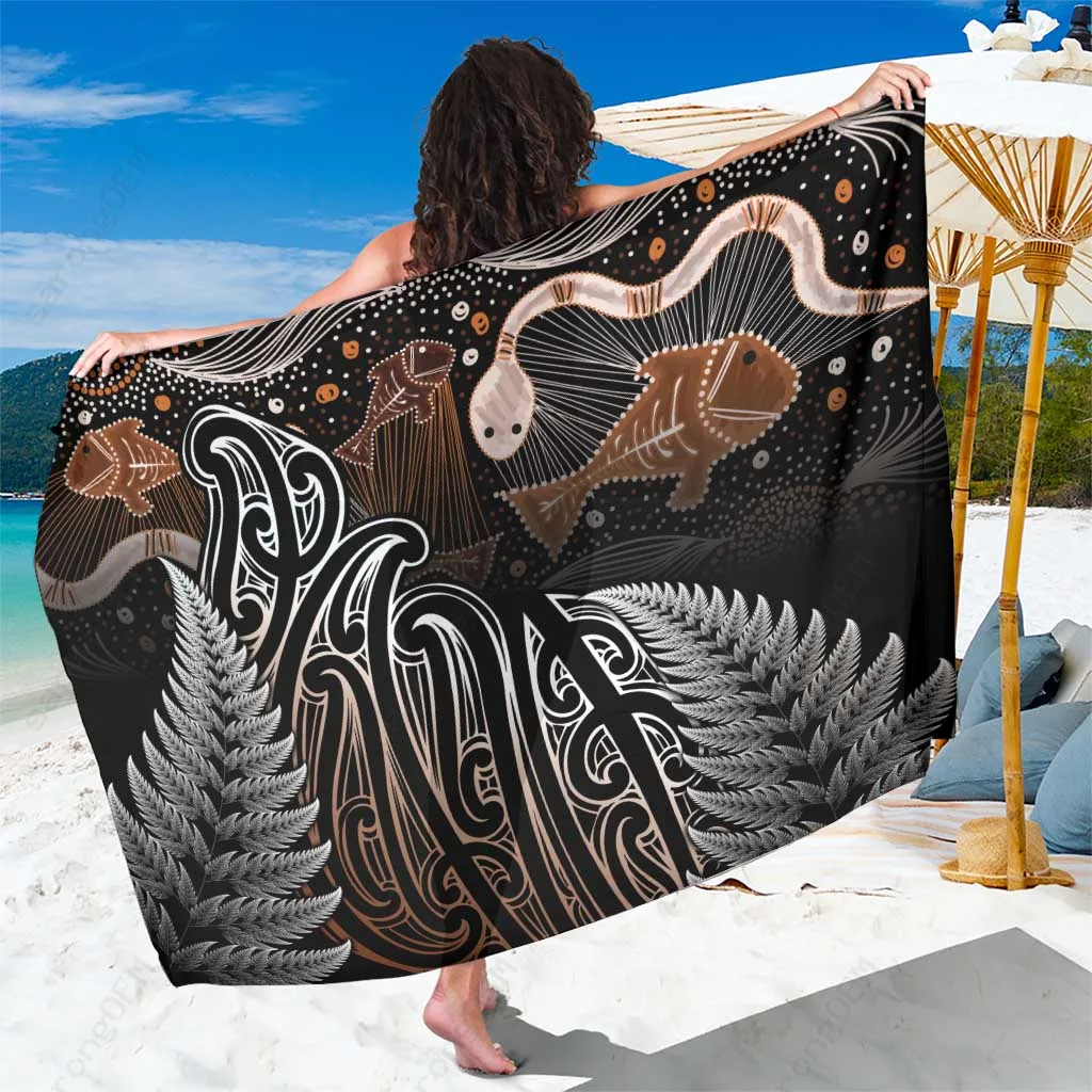 Multicolor Maori Koiri Whakairo Mix Aboriginal Art Print Sarong South Pacific Island Beach Wrap Wholesale Pareo - main view