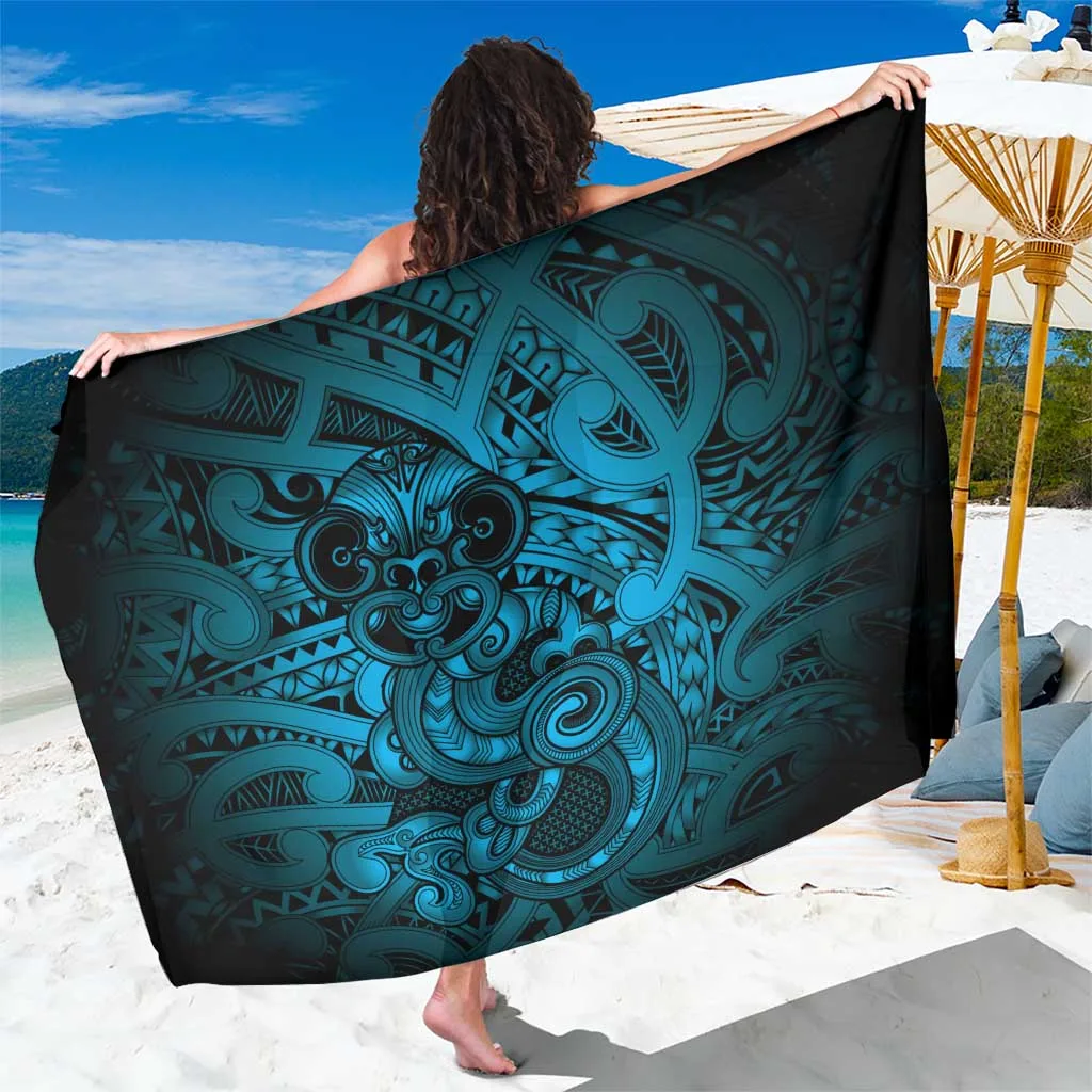 Blue Maori Hei Tiki Kowhaiwhai Puhoro Motif Print Sarong Polynesian Beach Wrap for Resort Hotel Wholesale Pareo - main view