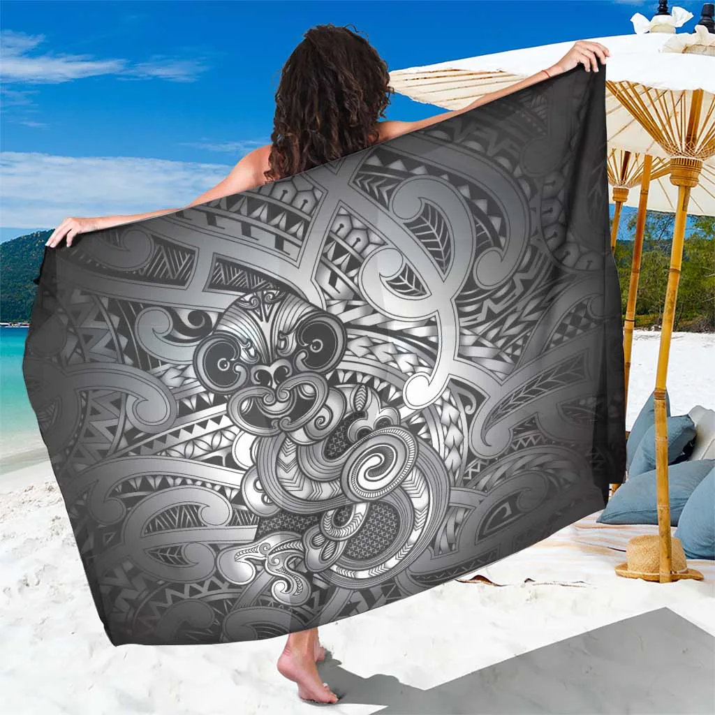 Black Maori Hei Tiki Gold Kowhaiwhai Puhoro Motif Print Sarong Polynesian Tribal Beach Wrap Wholesale Pareo - main view