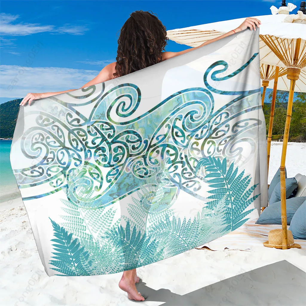 Mossy Green Maori Koru Curves Paua Shell Print Sarong South Pacific Tropical Beach Wrap Wholesale Pareo - main view