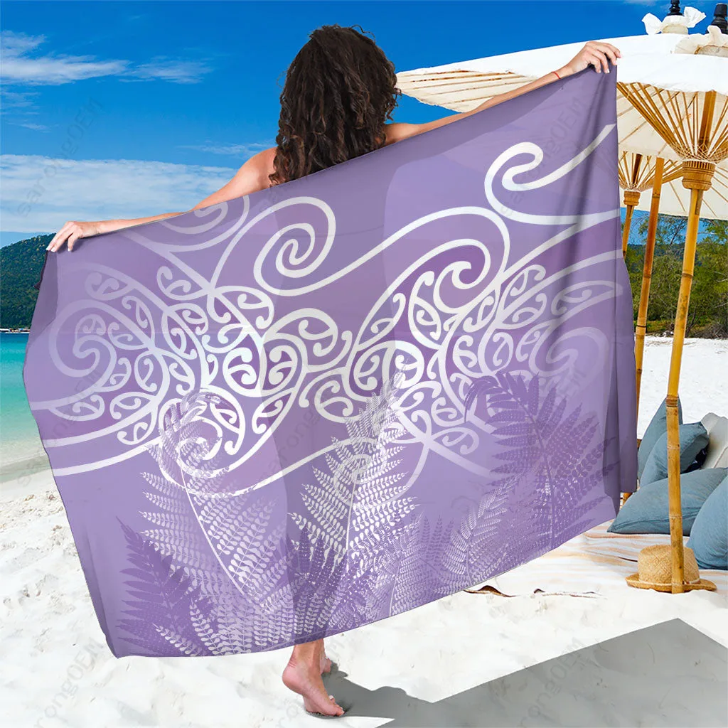 Silver Fern Maori Koru Curves Sarong Polynesian Beach Wrap Wholesale Pareo - main view