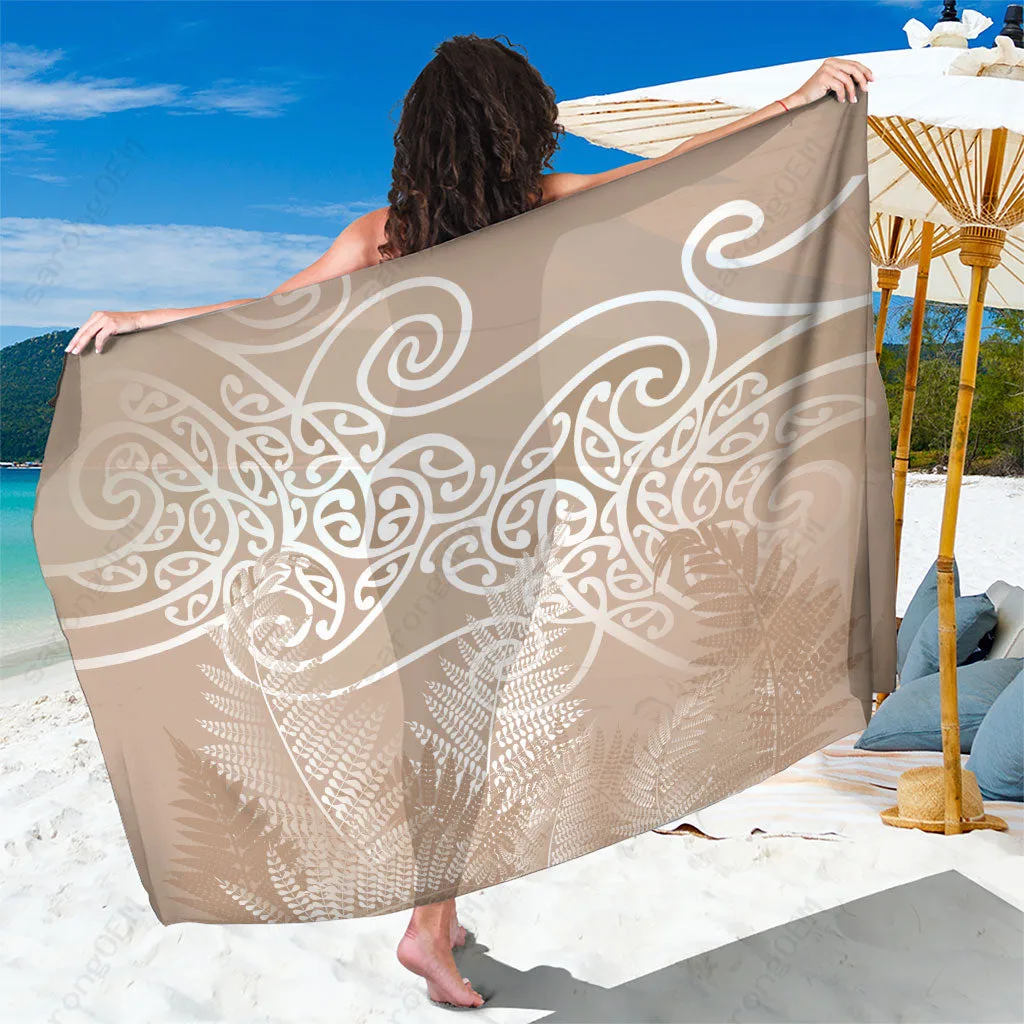 Silver Maori Koru Curves Fern Print Sarong South Pacific Beach Wrap Wholesale Pareo - main view