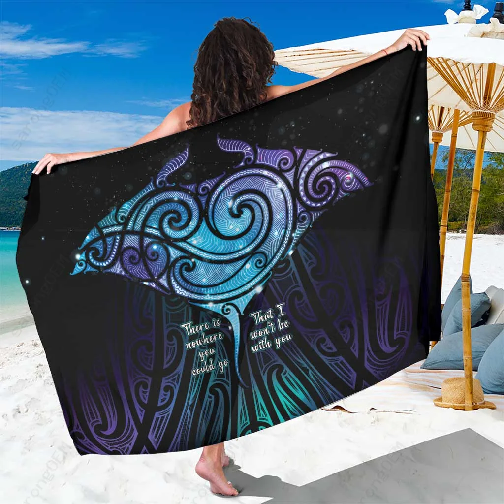 Black Tribal Turtle Hibiscus Print Sarong Polynesian Island Beach Wrap Wholesale Pareo - main view