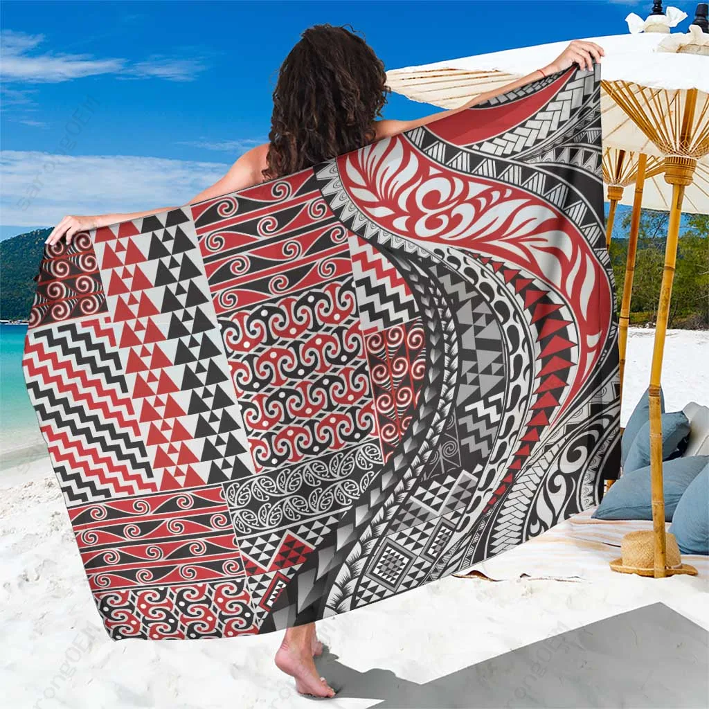 Black Tribal Tattoo Geometric Print Sarong Polynesian Motif Beach Wrap Cover Up Wholesale Lavalava - main view