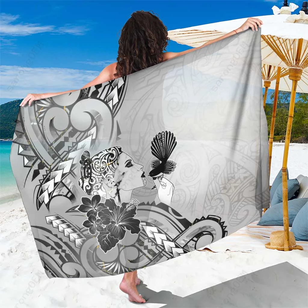 Black Gold Fantail Bird Marble Print Sarong Polynesian Tribal Beach Wrap Pareo Wholesale - main view