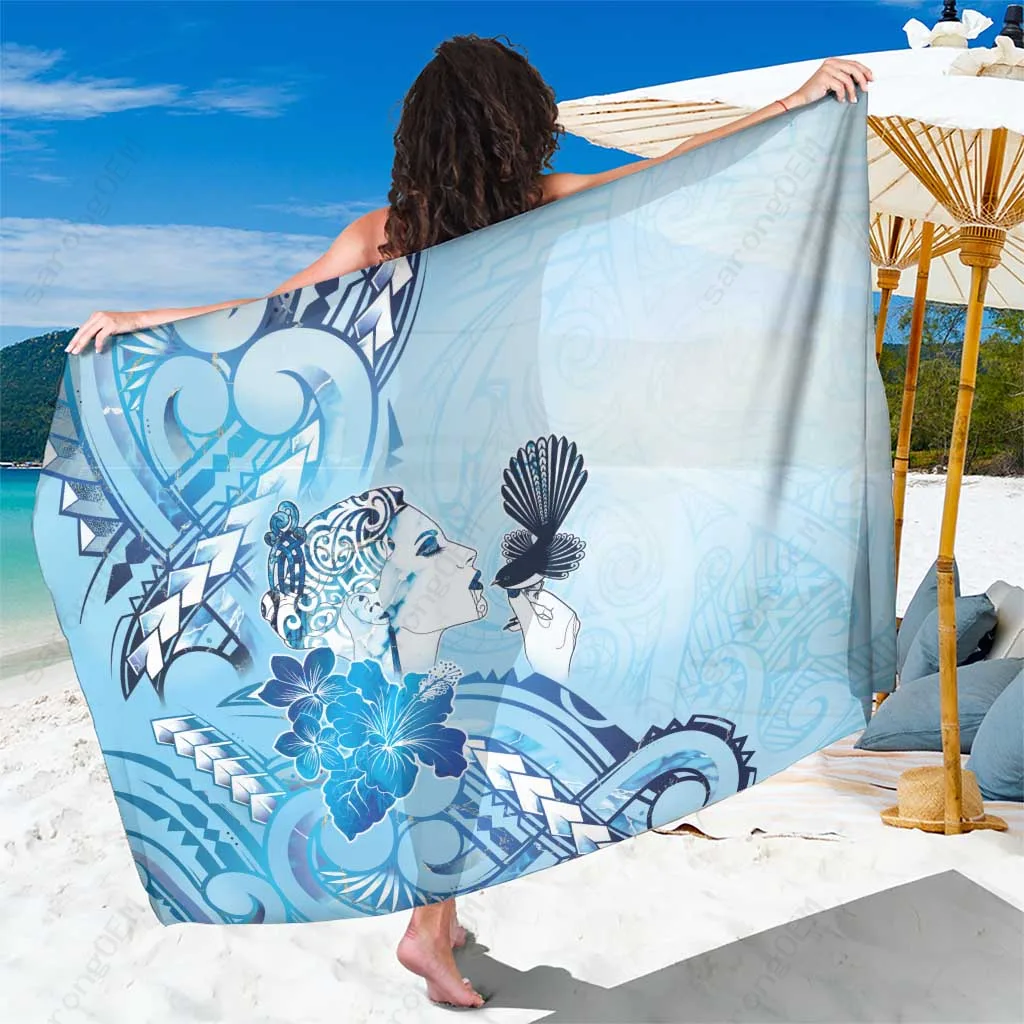 Blue Gold Fantail Bird Tribal Print Sarong South Pacific Tropical Beach Wrap Pareo Wholesale - main view