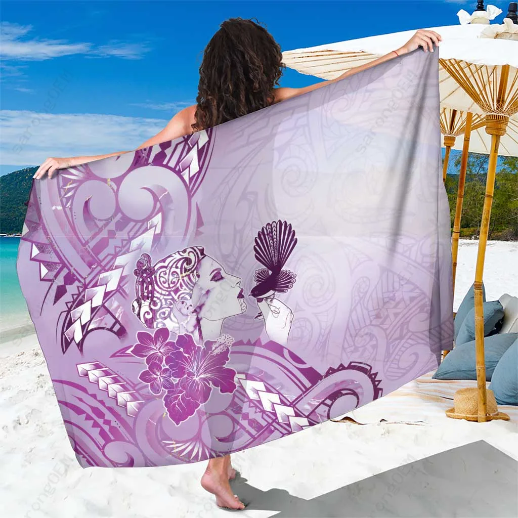 Purple Gold Maori Fantail Bird Marble Print Sarong Polynesian Beach Wrap Resort Cover Up Wholesale Pareo - main view