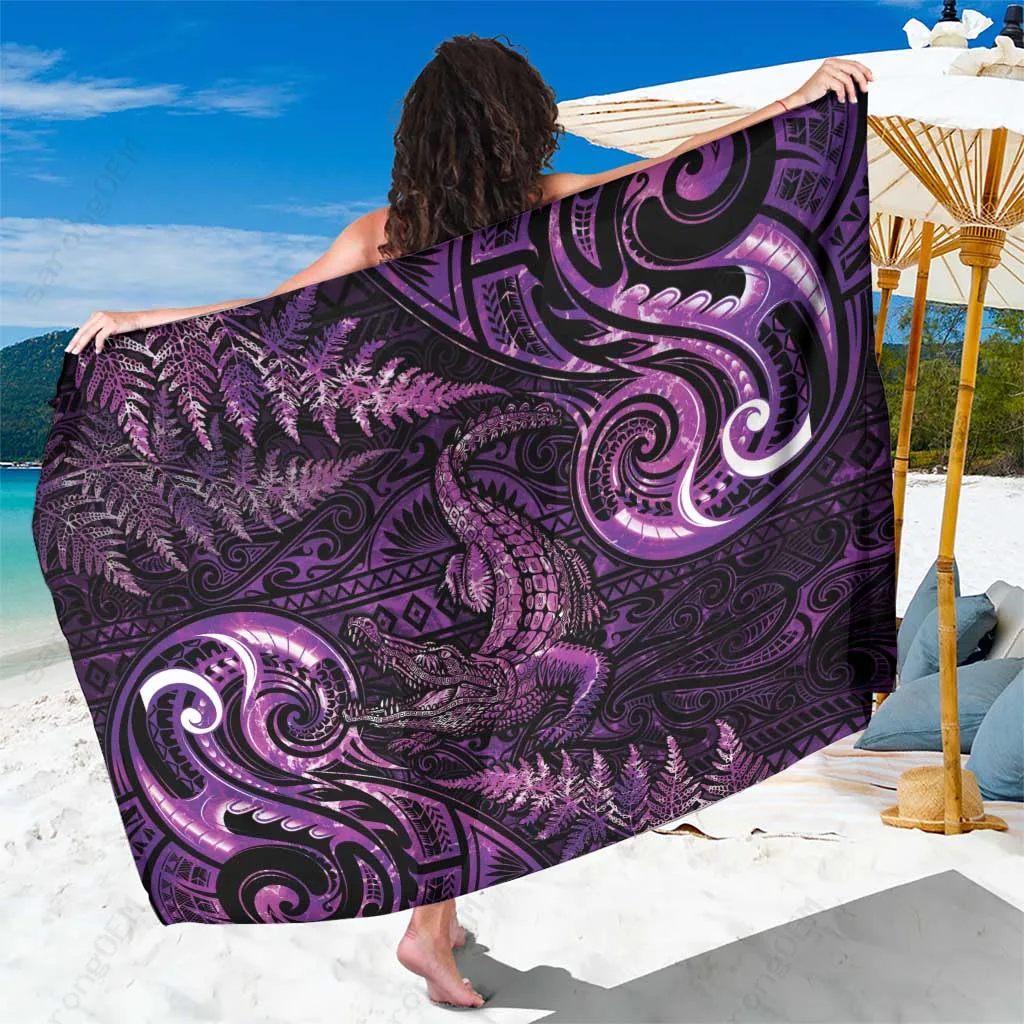 Silver Grey Maori Silver Fern Crocodile Print Sarong Polynesian Beach Wrap Cover Up Wholesale Pareo - main view