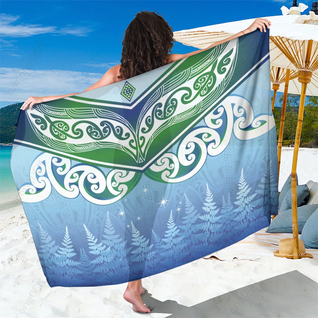 Silver Fern Maori Motifs Matariki Stars Print Sarong South Pacific New Year Beach Wrap Wholesale Pareo - main view