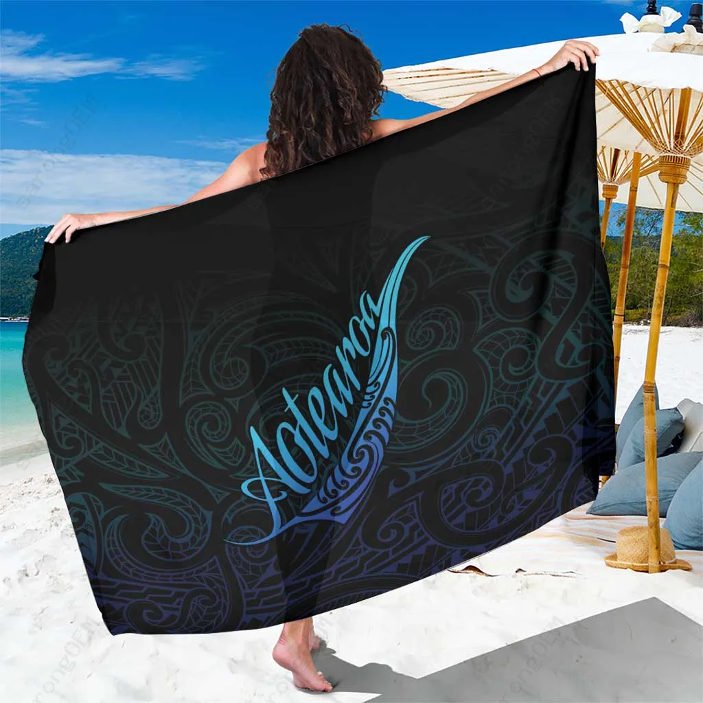 Blue Gradient New Zealand Koru Fern Print Sarong Beach Wrap Polynesian Island Resort Cover Up Wholesale Pareo - main view