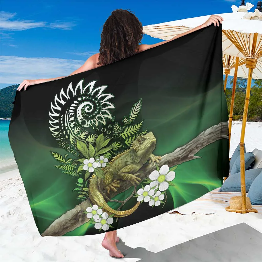 Cream White New Zealand Tuatara Maori Koru Art Print Sarong South Pacific Island Beach Wrap Wholesale Pareo - main view