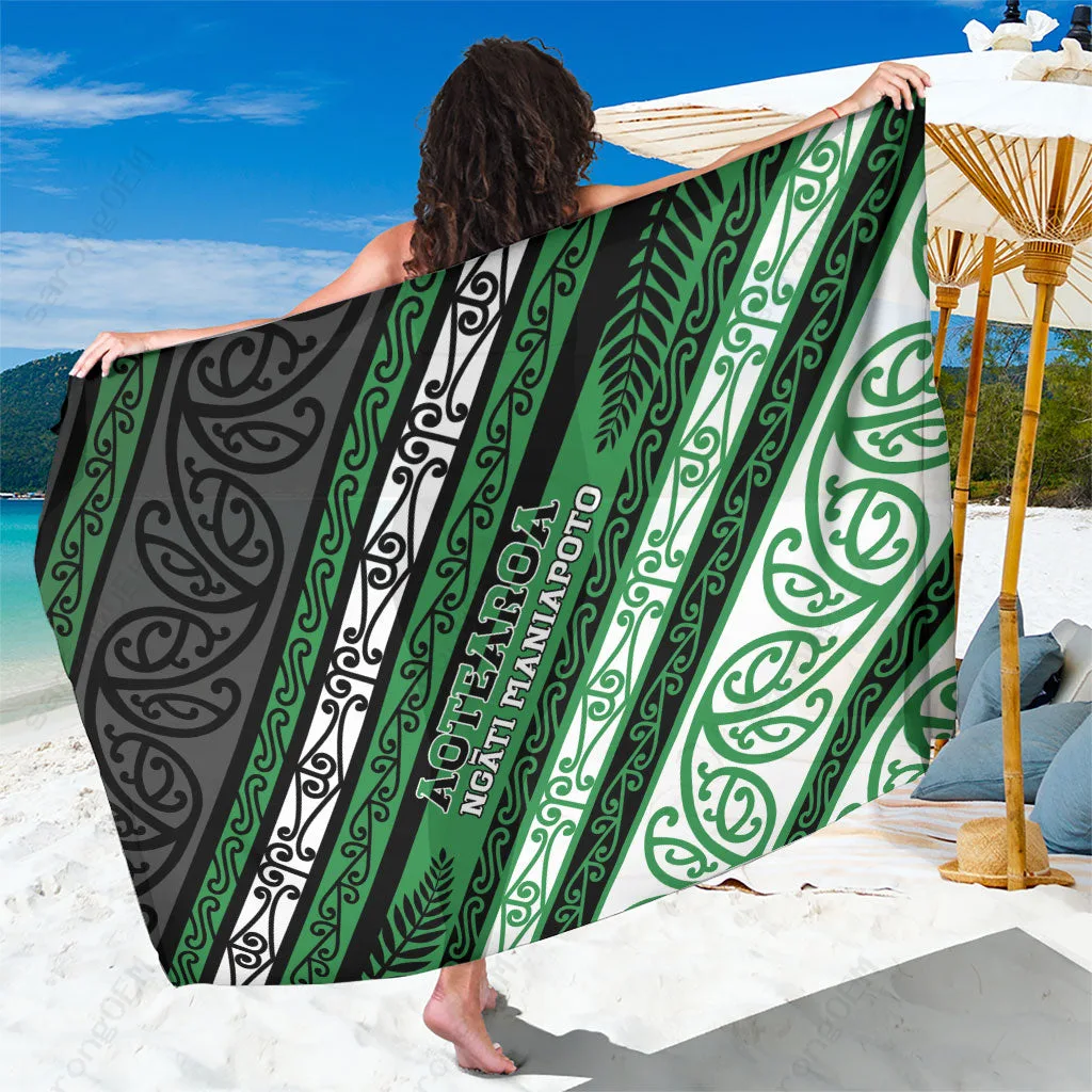 Black Maori Tribal Fern Pattern Print Sarong New Zealand South Pacific Beach Wrap Pareo Wholesale - main view