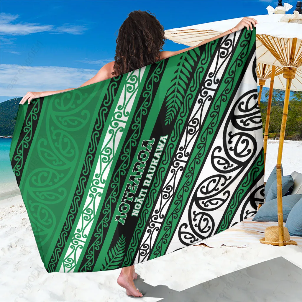 Navy Maori Tribal Fern Print Sarong New Zealand Polynesian Beach Wrap Cover Up Wholesale Pareo - main view