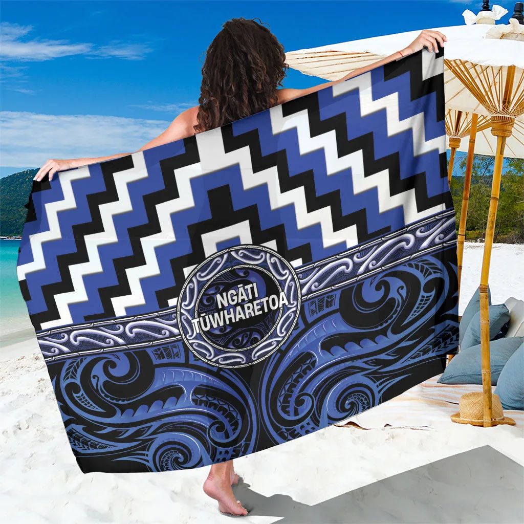 Black Maori Iwi Poutama Puhoro Tattoo Print Sarong Polynesian Tribal Beach Wrap Wholesale Pareo - main view