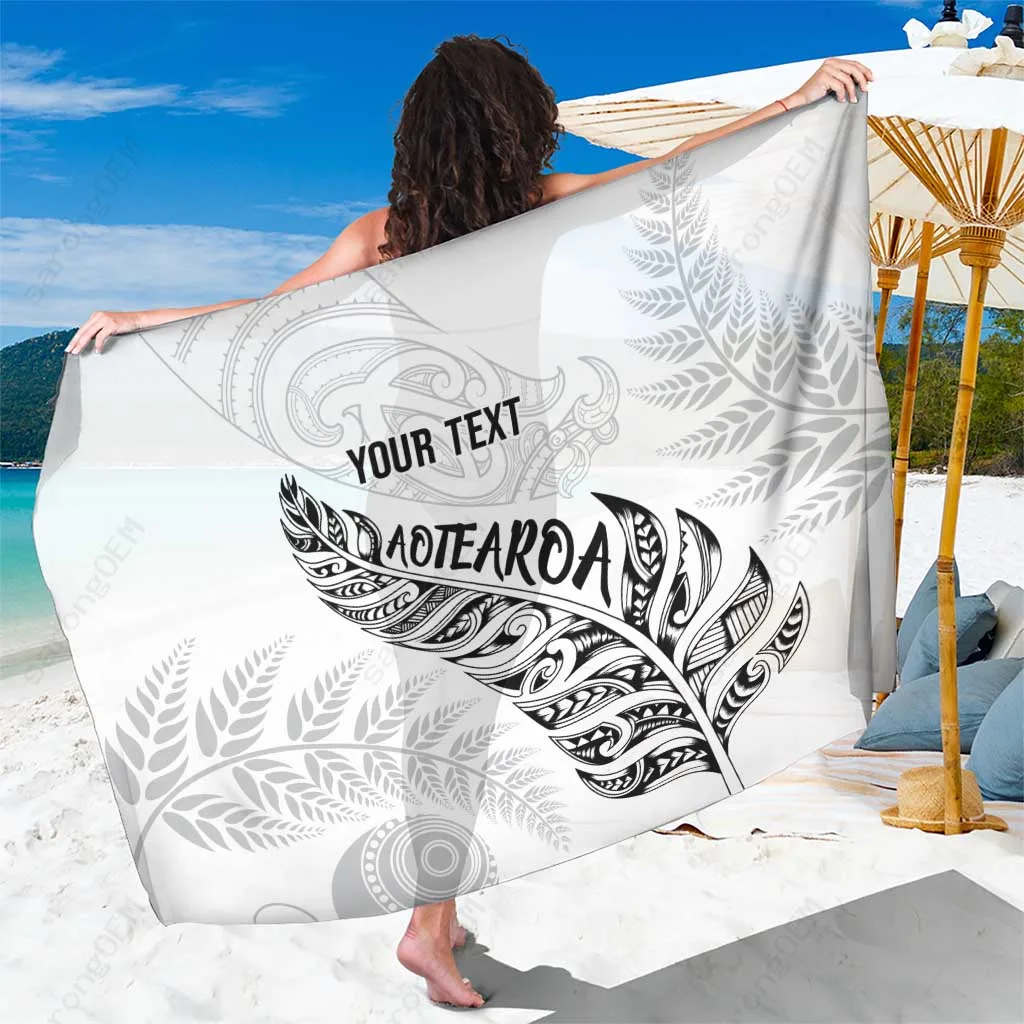 White Maori Silver Fern Tribal Print Sarong New Zealand Polynesian Beach Cover Up Wholesale Pareo