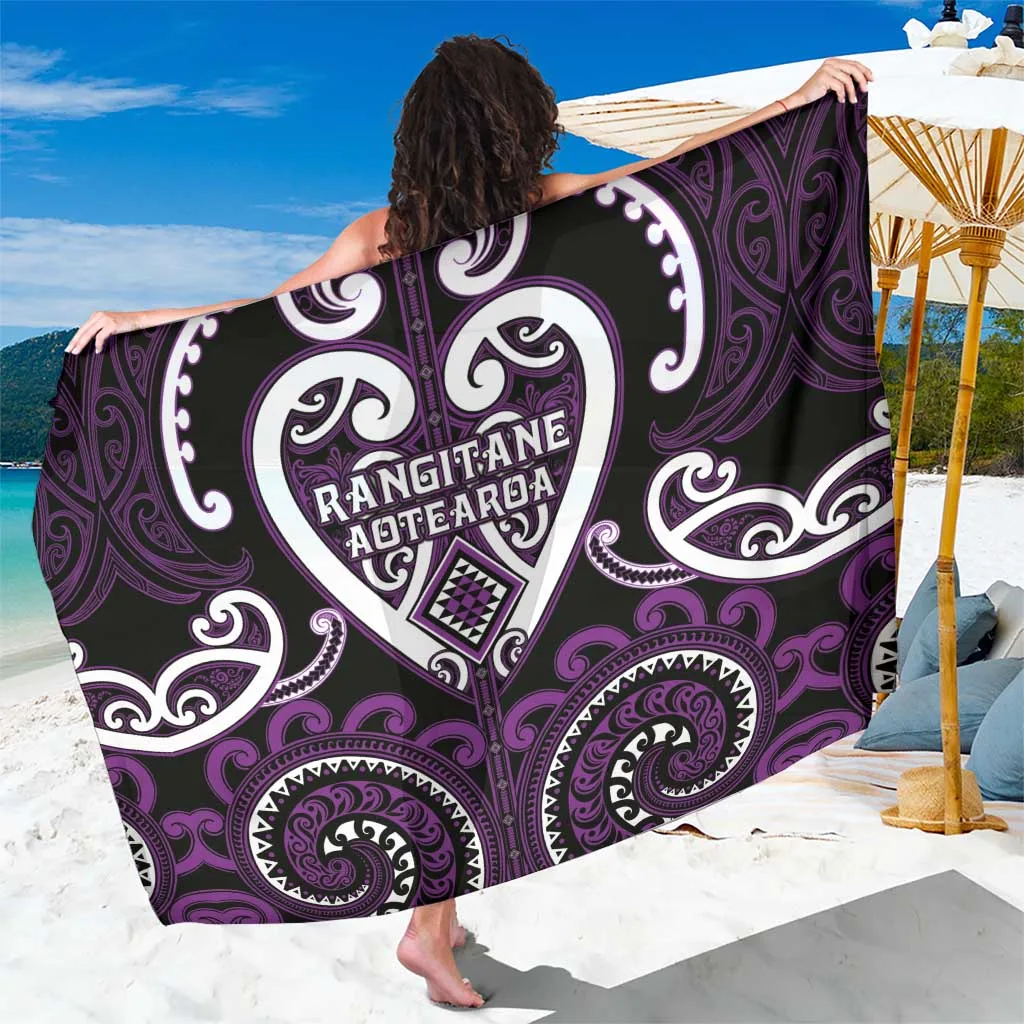 Black Maori Tribal Spiral Pattern Print Sarong Polynesian Cultural Beach Wrap Wholesale Pareo - main view