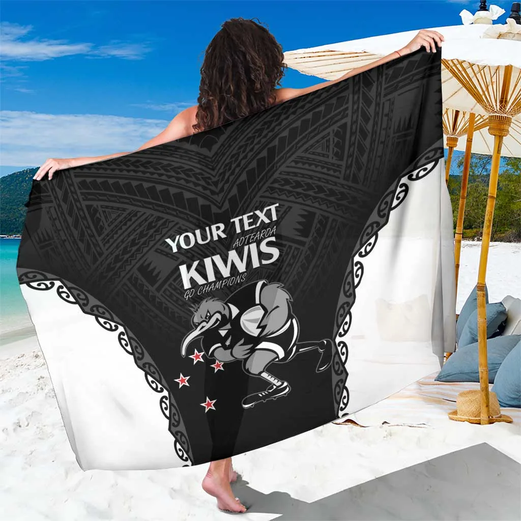 Black Custom Maori Kiwi Mascot Tattoo Print Sarong Polynesian South Pacific Beach Wrap Wholesale Pareo - main view