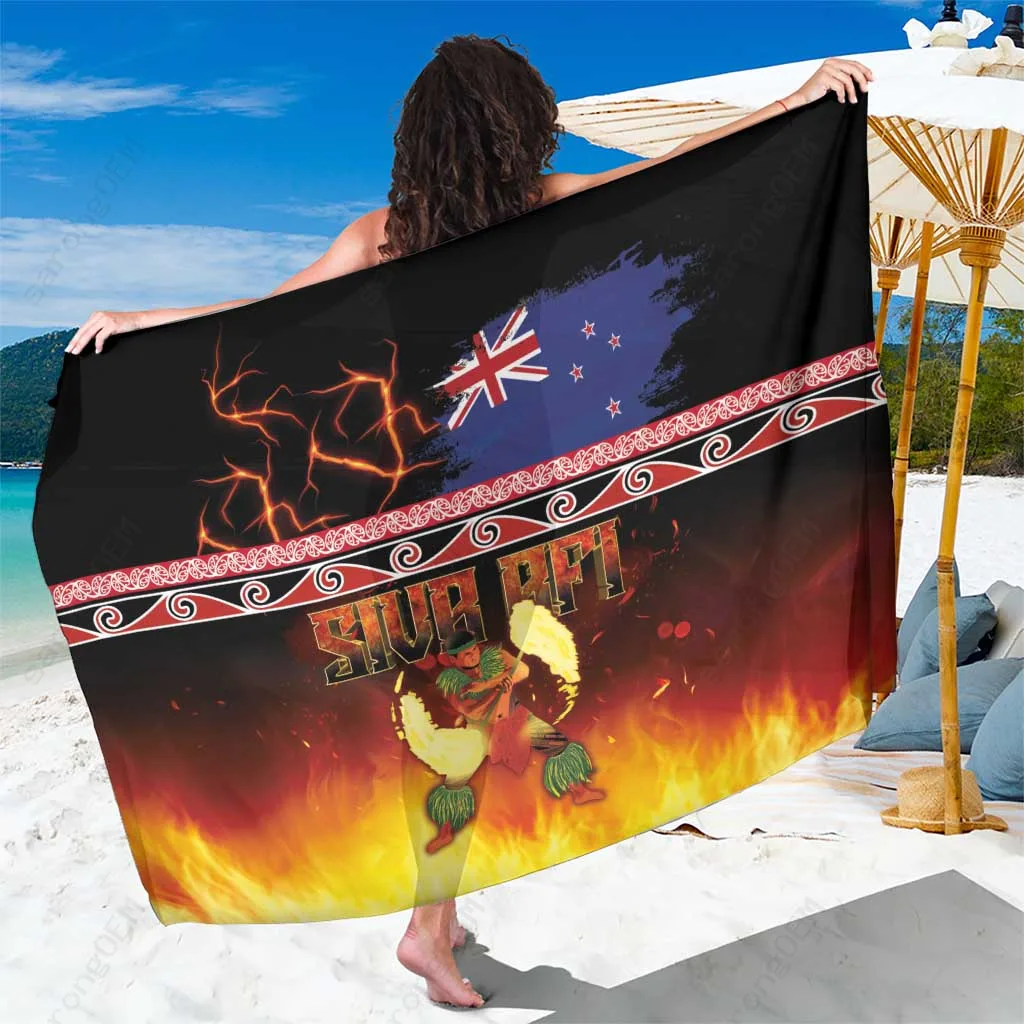 Black Tribal Fire Knife Dance Print Sarong Samoa Culture Beach Wrap Resort Cover Up Wholesale Pareo - main view