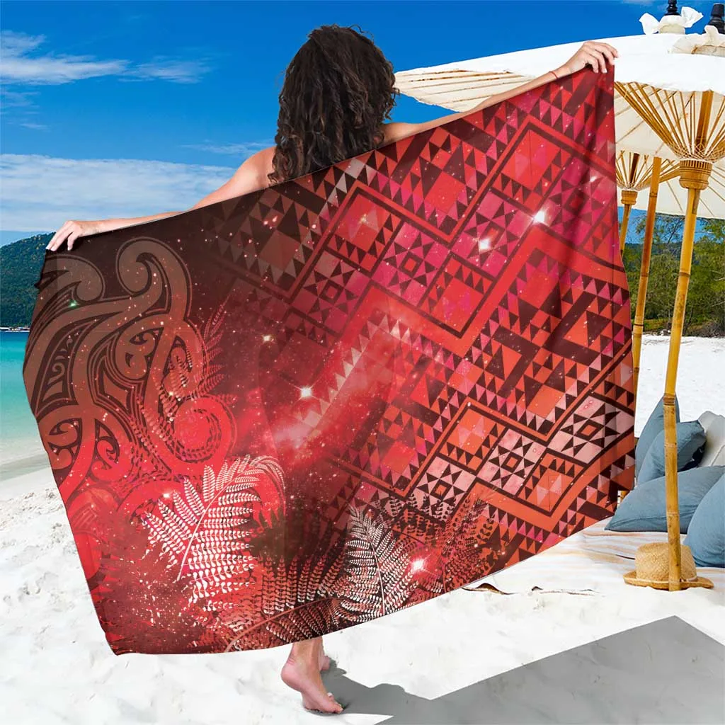 Cosmic Red Viscose Sarong with Polynesian Taniko Matariki Print Beach Wrap Pareo Wholesale - main view