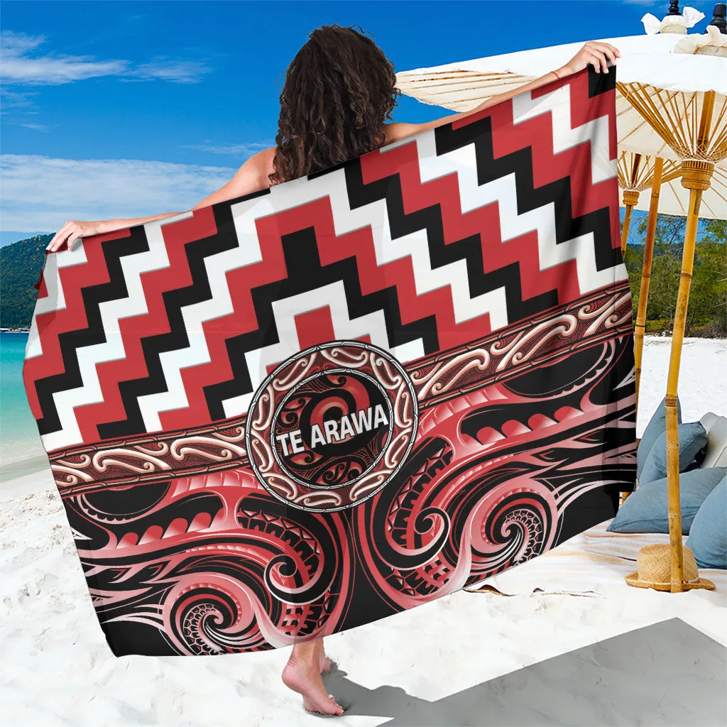 Black Maori Iwi Poutama Puhoro Tattoo Print Sarong Polynesian Tribal Beach Wrap Wholesale Pareo - main view