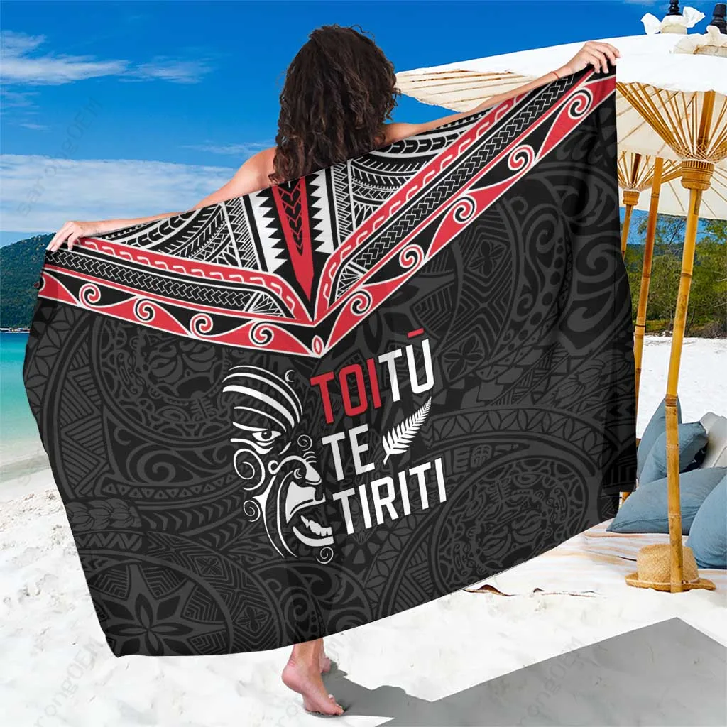 Cream Tribal Leaf Print Sarong New Zealand Cultural Style Beach Wrap Cover Up Wholesale Pareo