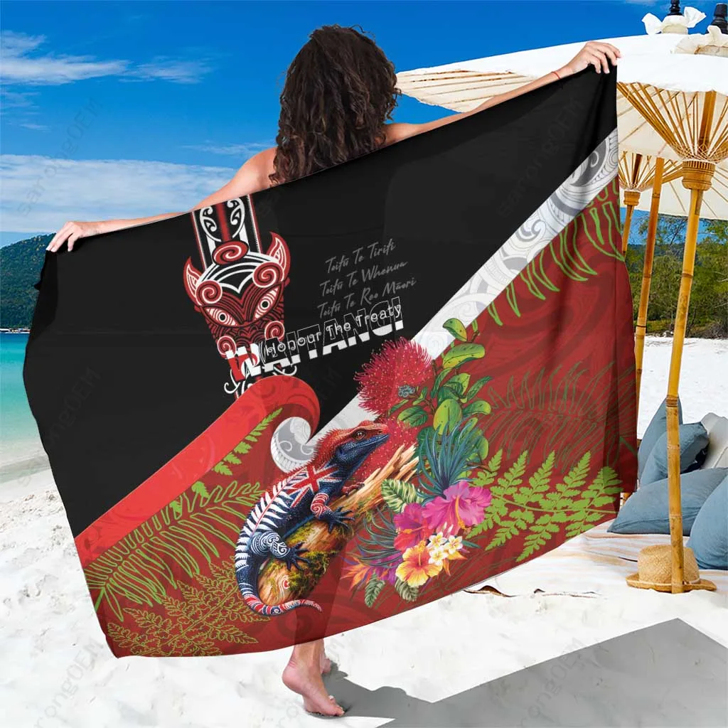 Navy Polynesian Tuatara Plant Print Sarong Beach Wrap Pareo Tropical Resort Cover Up Wholesale