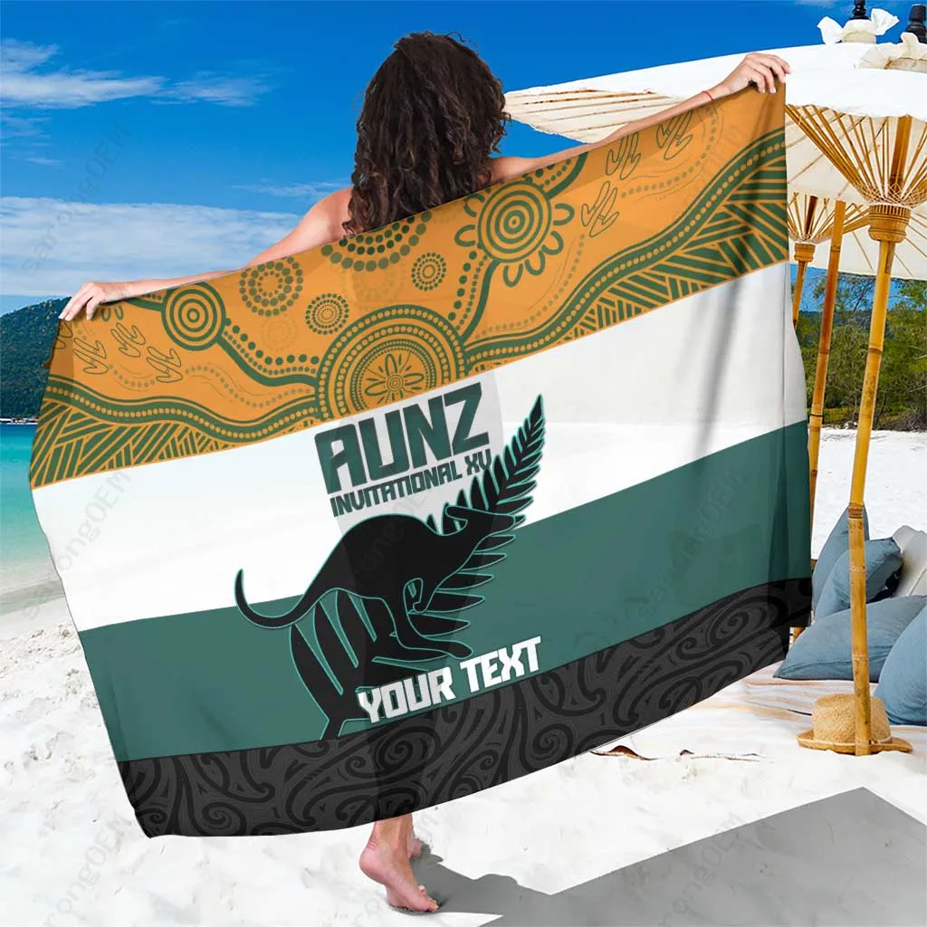 Silver Silver Fern Tribal Print Sarong New Zealand South Pacific Beach Wrap Wholesale Custom Pareo - main view