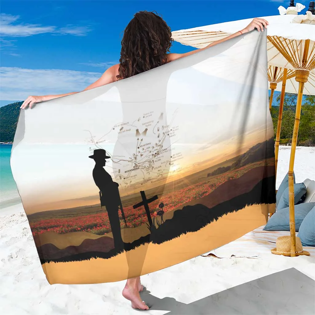 Cream White Anzac Day Commemorative Tribute Print Sarong South Pacific Resort Beach Wrap Wholesale Pareo - main view