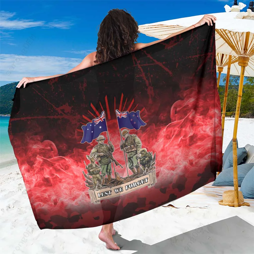 Navy Blue Anzac Day Soldiers Poppy Star Print Sarong South Pacific Memorial Beach Wrap Wholesale Pareo - main view