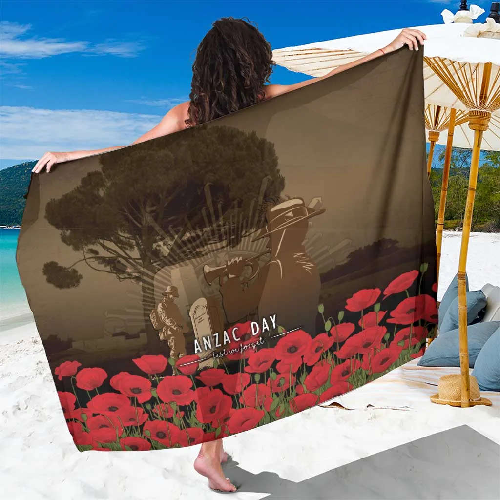 Olive Green ANZAC Lone Pine Poppy Sarong Beach Wrap South Pacific Memorial Style Resort Cover Up Wholesale Pareo - main view