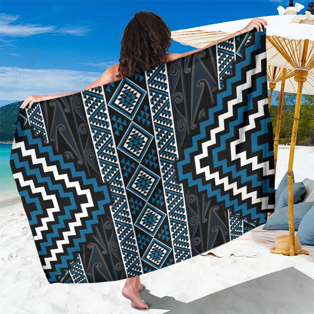 Azure Niho Taniwha Puhoro Motif Print Sarong Polynesian Maori Beach Wrap Pareo Wholesale - main view