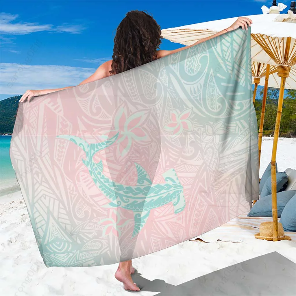 Baby Pink Gradient Polynesia Sarong Hawaiian Tribal Hammerhead Shark Tattoo Print Beach Wrap Wholesale Pareo - main view