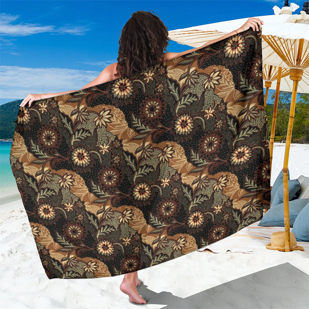 Red Batik Pedalaman Semen Lereng Sarong with Gold Motif Traditional Indonesian Pattern Beach Wrap Pareo Wholesale - main view