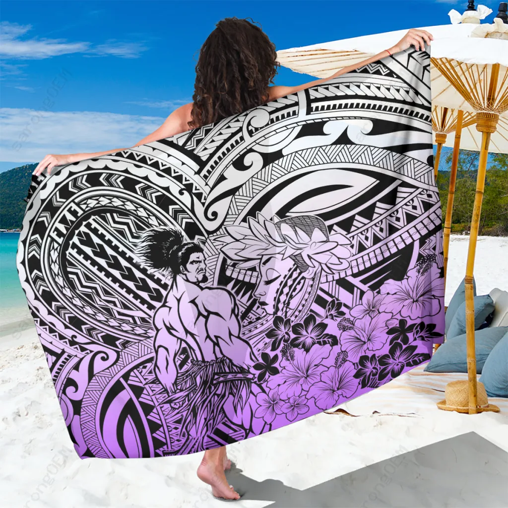 Purple Hibiscus Polynesian Print Sarong Beach Wrap Resort Cover Up Pareo Wholesale - main view