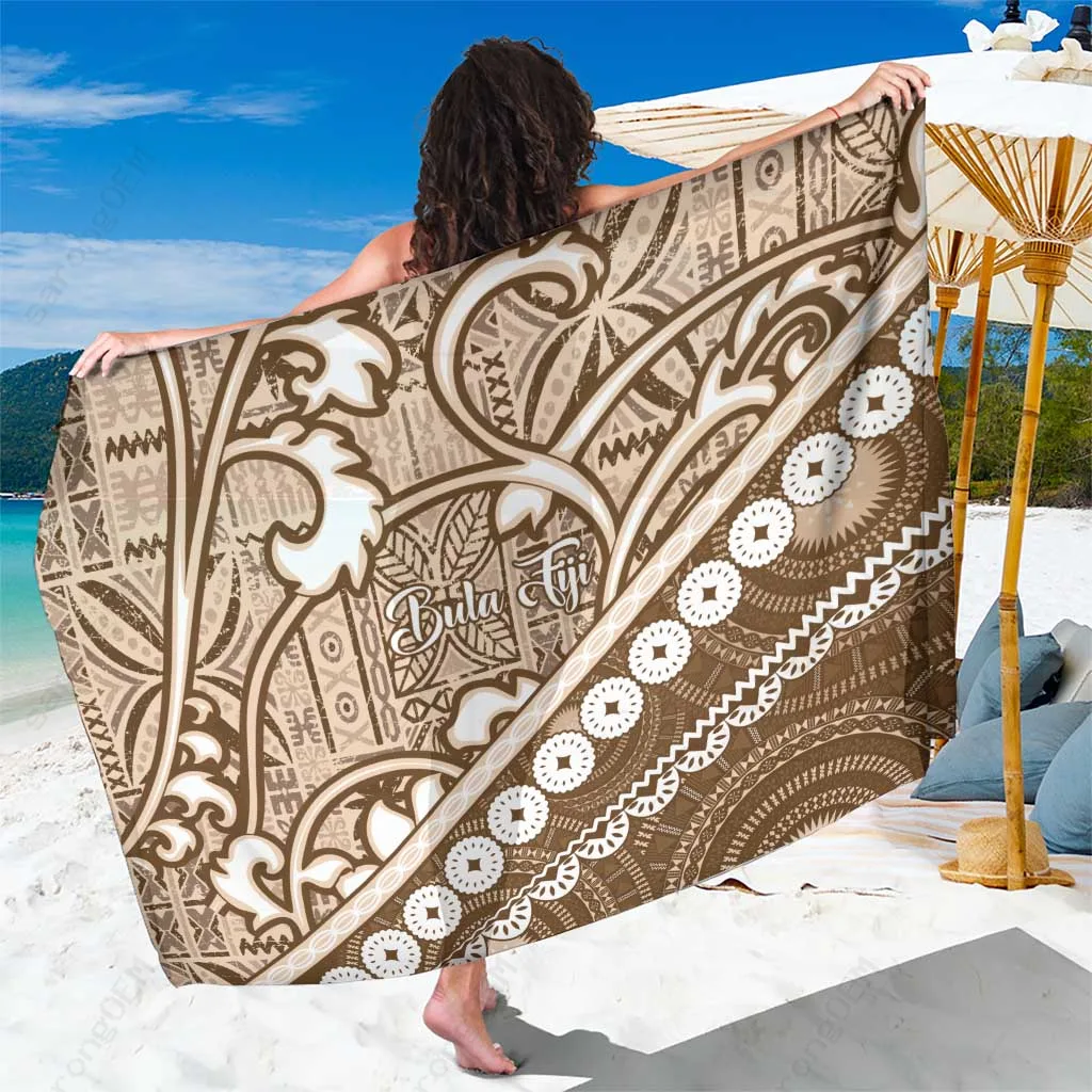 Beige Bula Fiji Tapa Floral Print Sarong South Pacific Island Beach Wrap Wholesale Pareo - main view