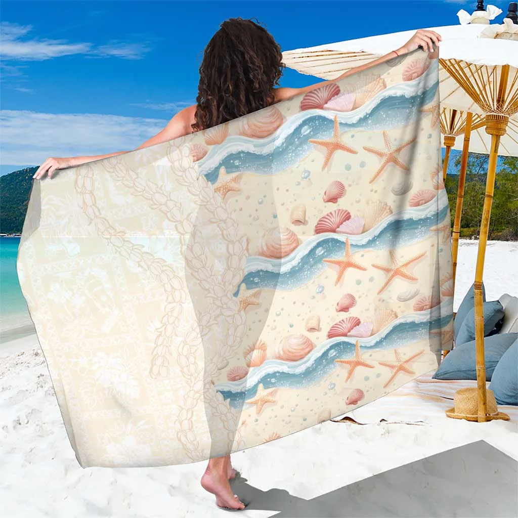 Beige Hawaii Starfish Seashell Sarong Beach Wrap Pareo Custom Design - main view