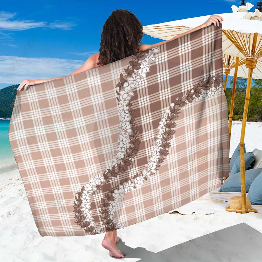 Beige Hawaii Honohono Lei Palaka Sarong Tropical Island Beach Wrap Wholesale Pareo - main view