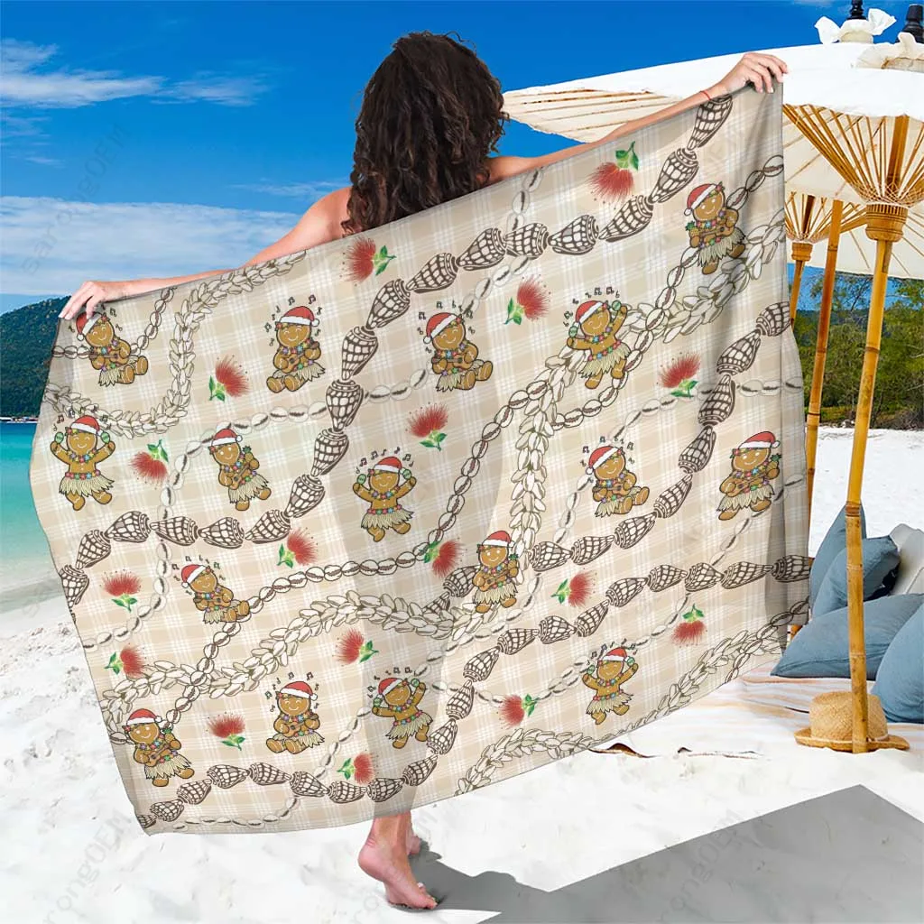 Beige Shell Hawaii Mele Kalikimaka Print Sarong Tropical Island Beach Wrap Wholesale Pareo - main view
