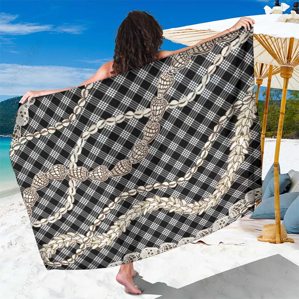 Black Shell Lei Aloha Sarong Polynesian Beach Wrap Pareo Hawaii Custom OEM - main view
