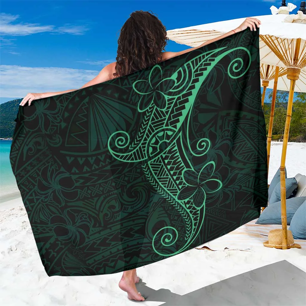 Black Green Polynesian Tribal Print Sarong Beach Wrap for Resort Hotel Wholesale Pareo - main view
