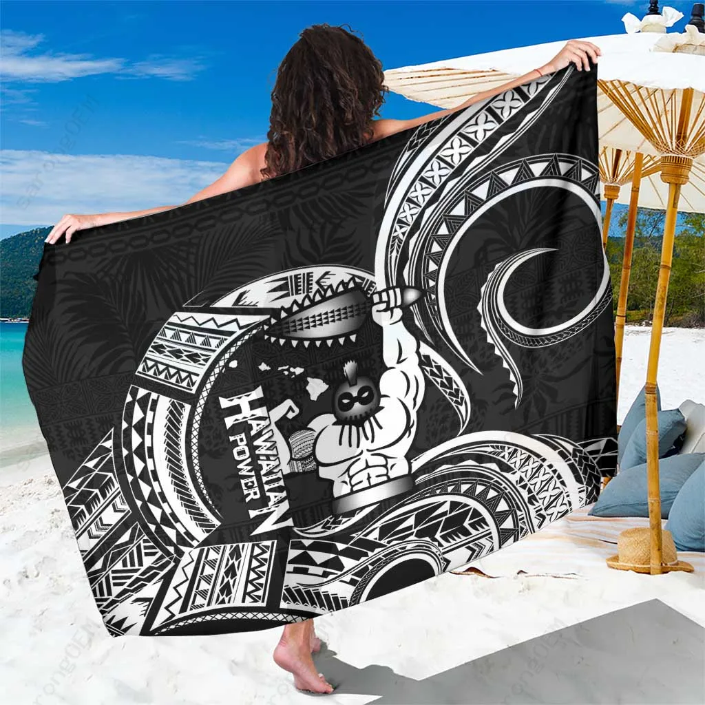 Black Hawaii Ikaika Warrior Tribal Print Sarong Polynesian Beach Wrap Pareo Wholesale - related