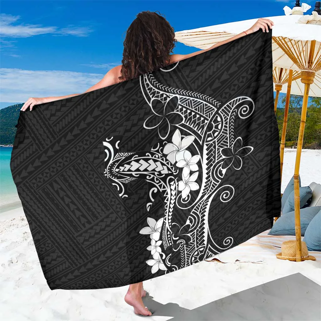 Black Hawaii Polynesian Hammerhead Shark Tattoo Curve Print Sarong Beach Wrap Pareo Wholesale OEM Rayon - main view