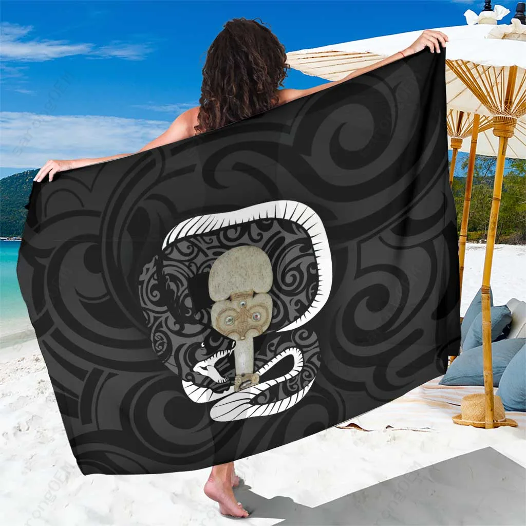 Black New Zealand Eel Maori Tuna Kotiate Weapon Print Sarong Polynesian Beach Wrap Wholesale Pareo - main view