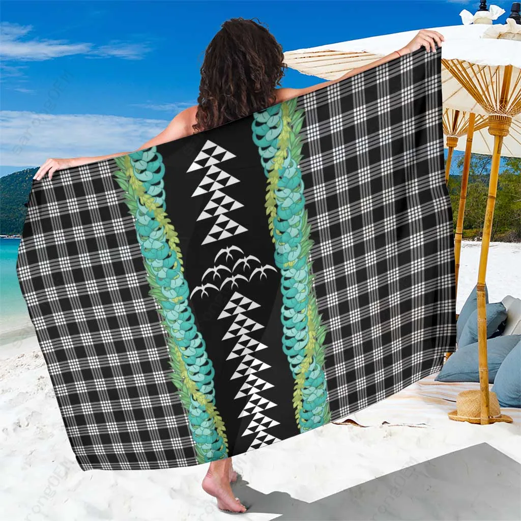 Black Hawaii Iwa Bird Palaka Print Sarong Polynesian Tropical Beach Wrap Pareo Wholesale - main view