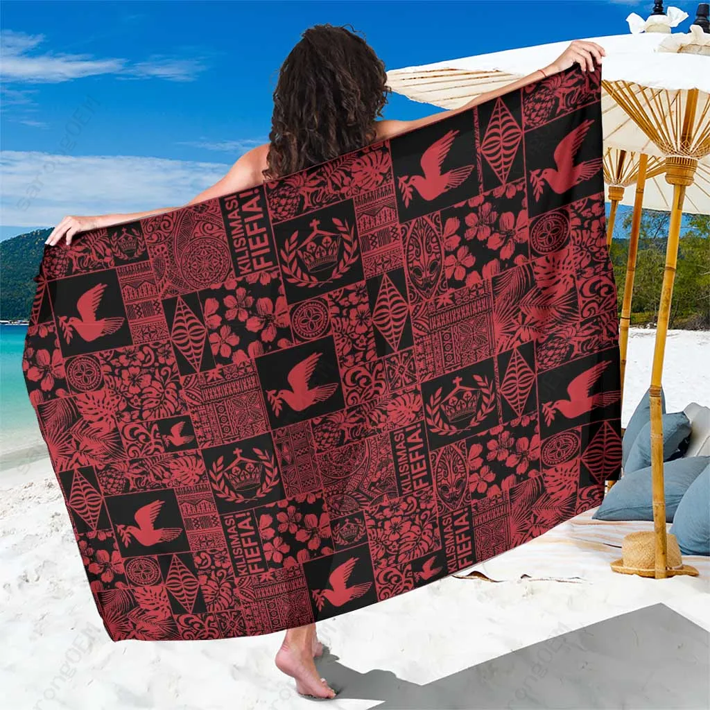 Black Tonga Kilisimasi Fiefia Patchwork Christmas Sarong Beach Wrap South Pacific Tropical Island Resort Cover Up Wholesale Pareo - main view