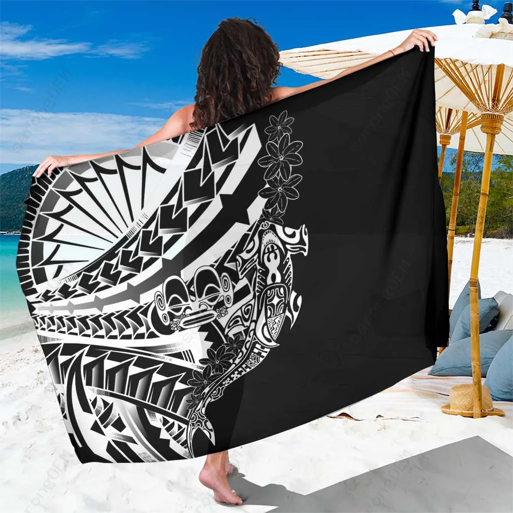Black Tiki Matatiki Hammerhead Shark Patutiki Print Sarong Polynesian South Pacific Beach Wrap Wholesale Pareo - main view
