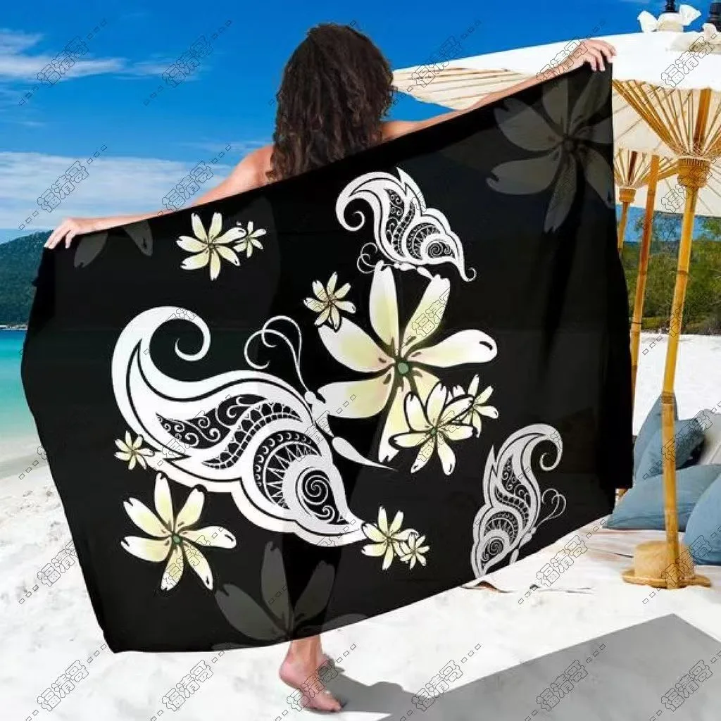 Black & White Plumeria Butterfly Sarong Custom Sarong in Rayon Fabric - Custom Sarong