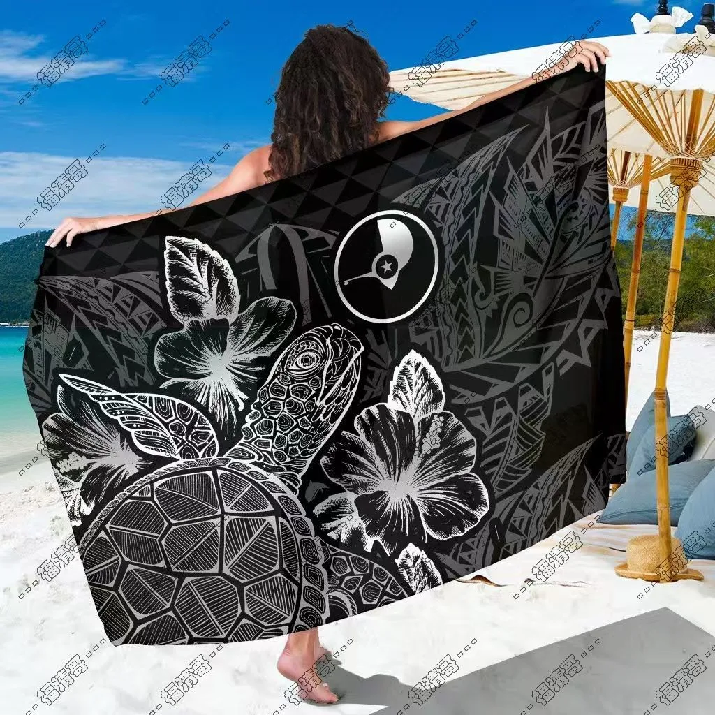 Black & White Yap Tribal Turtle Sarong Custom Sarong in Rayon Fabric - Custom Sarong