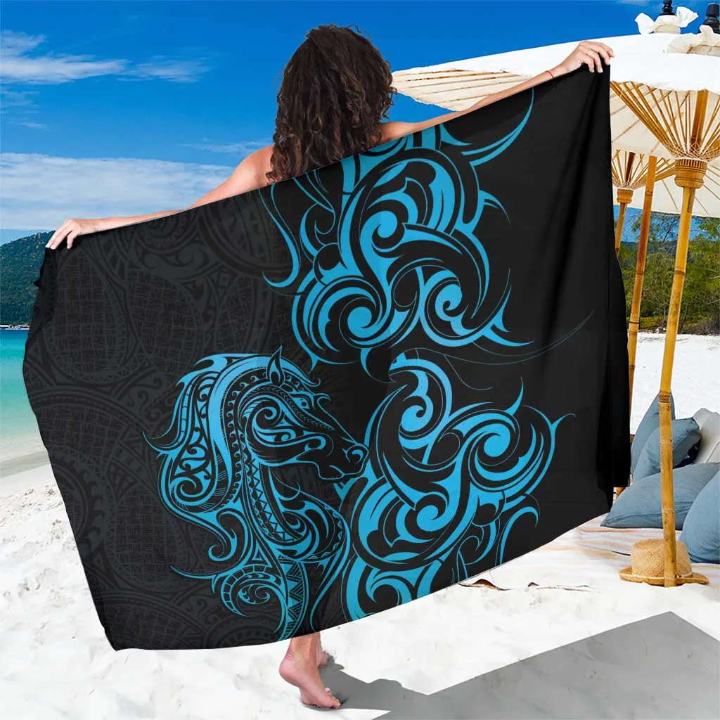 Blue Horse Racing Maori Pattern Print Sarong South Pacific Island Beach Wrap Wholesale Pareo - main view