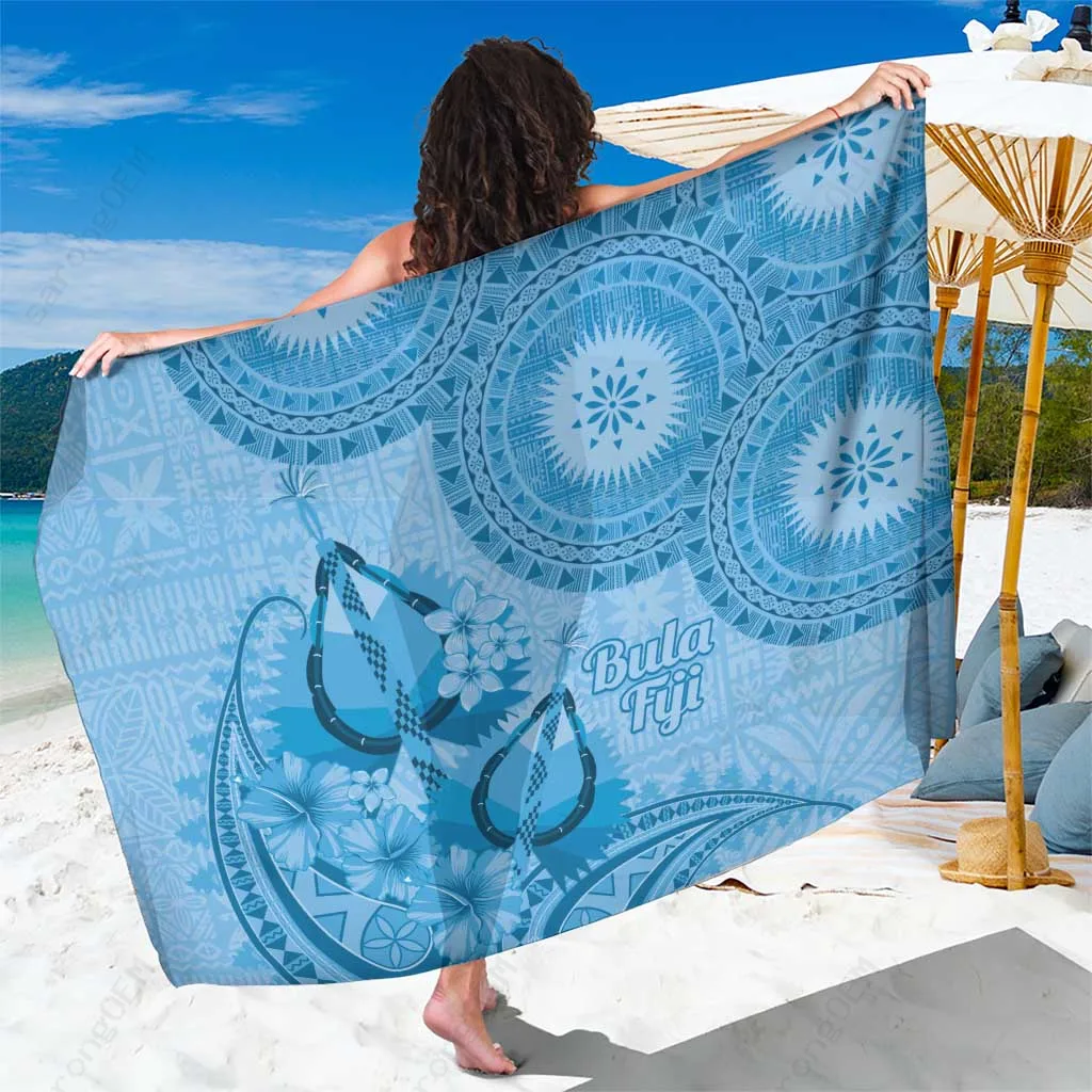 Blue Fiji Tapa Tribal Turtle Hibiscus Print Sarong South Pacific Beach Wrap Wholesale Pareo - main view